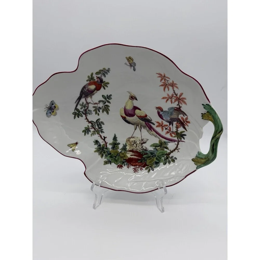 Mottahedeh Williamsburg Porcelain Chelsea Birds Leaf Bowl Portugal Large Vtg